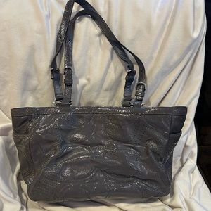 Coach small tote. Grey patten leather